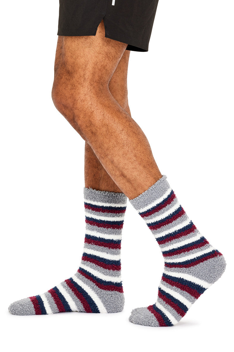 Men's Fluffy Home Socks with Non-slip 2 Pack - Block & Stripes