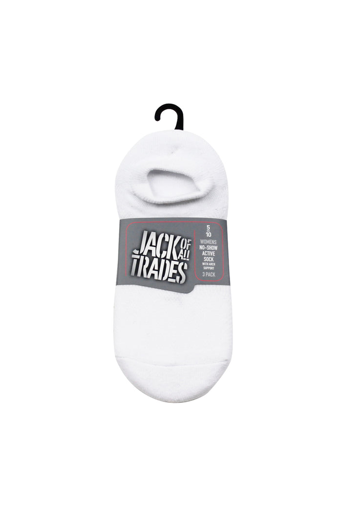 Women's Cotton No Show Active Socks - 3 Pack - White