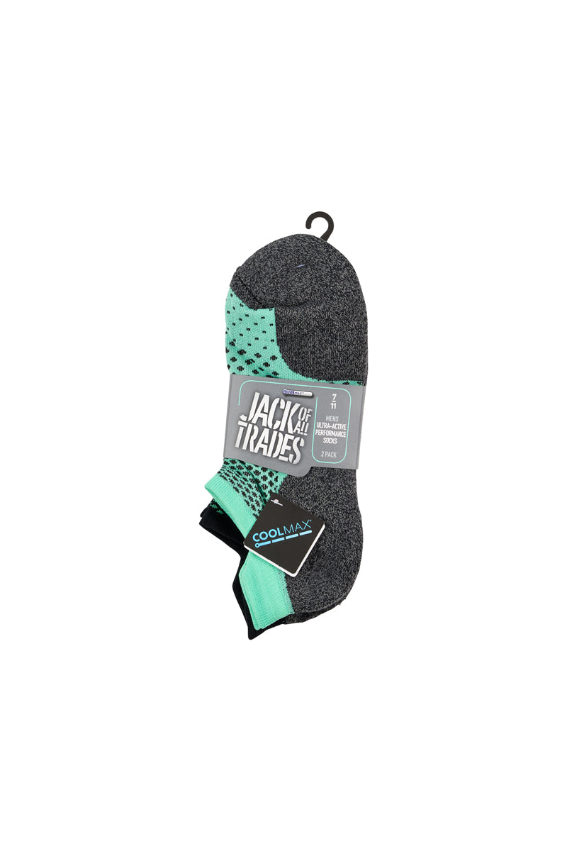Men's Ultra Active Coolmax Performance Sport Socks - 2 Pack - Mint/ Black