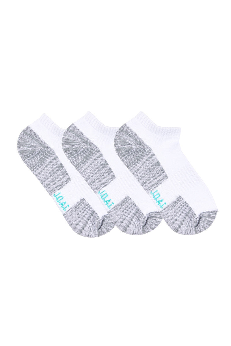 Men's Bamboo Low Cut Action Socks with Arch Support- 3 Pack- White