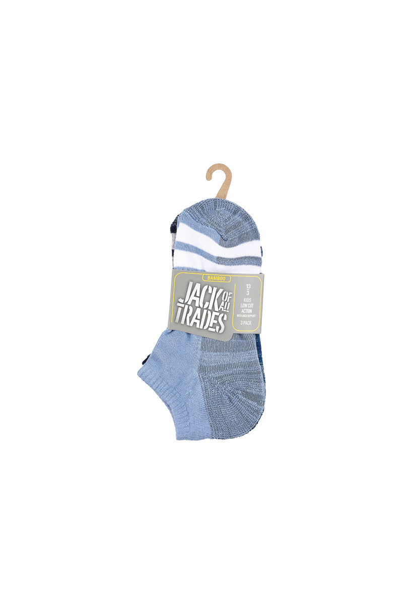 Men's Bamboo Low Cut Action Socks with Arch Support- 3 Pack - Assorted