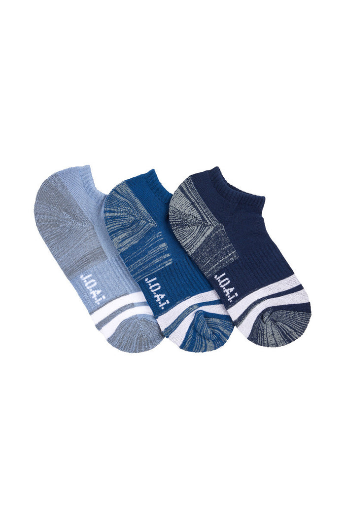 Kid's Bamboo Low Cut Action Socks with Arch Support- 3 Pack - Assorted Blues