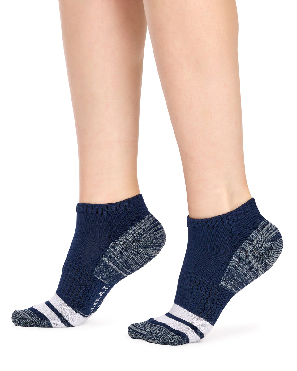 Kid's Bamboo Low Cut Action Socks with Arch Support- 3 Pack - Assorted Blues