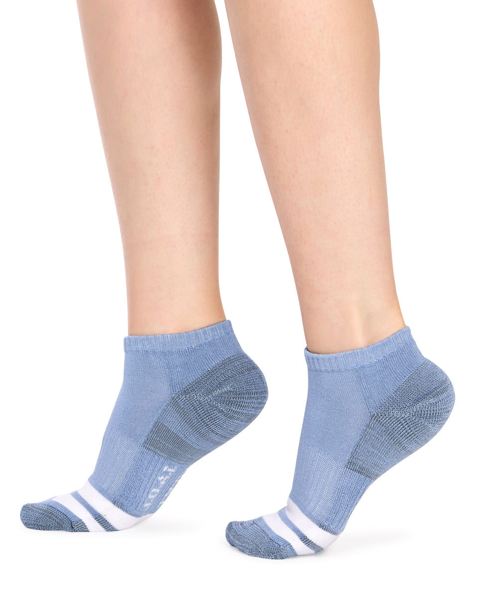 Kid's Bamboo Low Cut Action Socks with Arch Support- 3 Pack - Assorted Blues