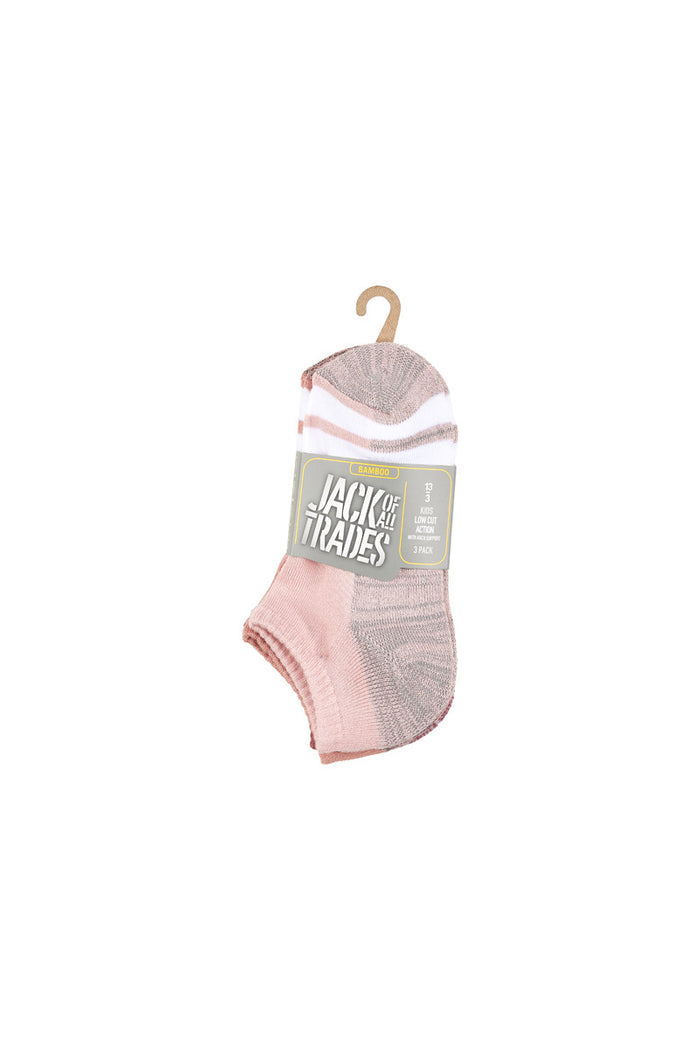 Kid's Bamboo Low Cut Action Socks with Arch Support- 3 Pack - Assorted Pinks