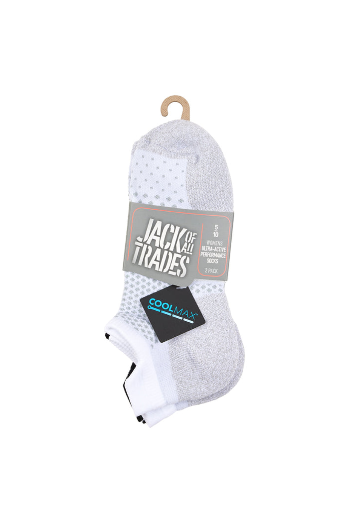 Men's Ultra Active Coolmax Performance Sport Socks 2 Pack - White / Black