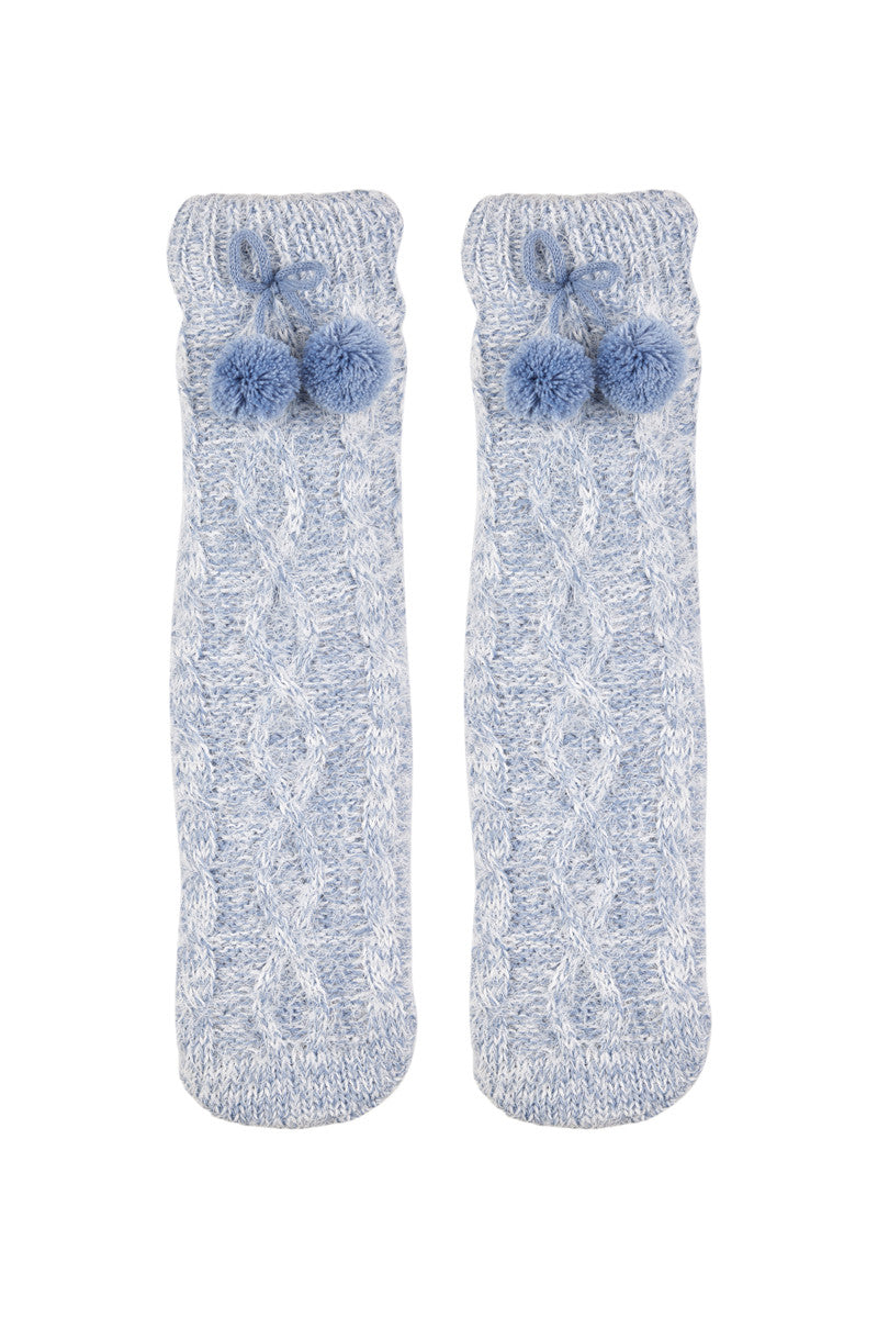 Cable Knit Sherpa Hotty Socks- Feather Blue