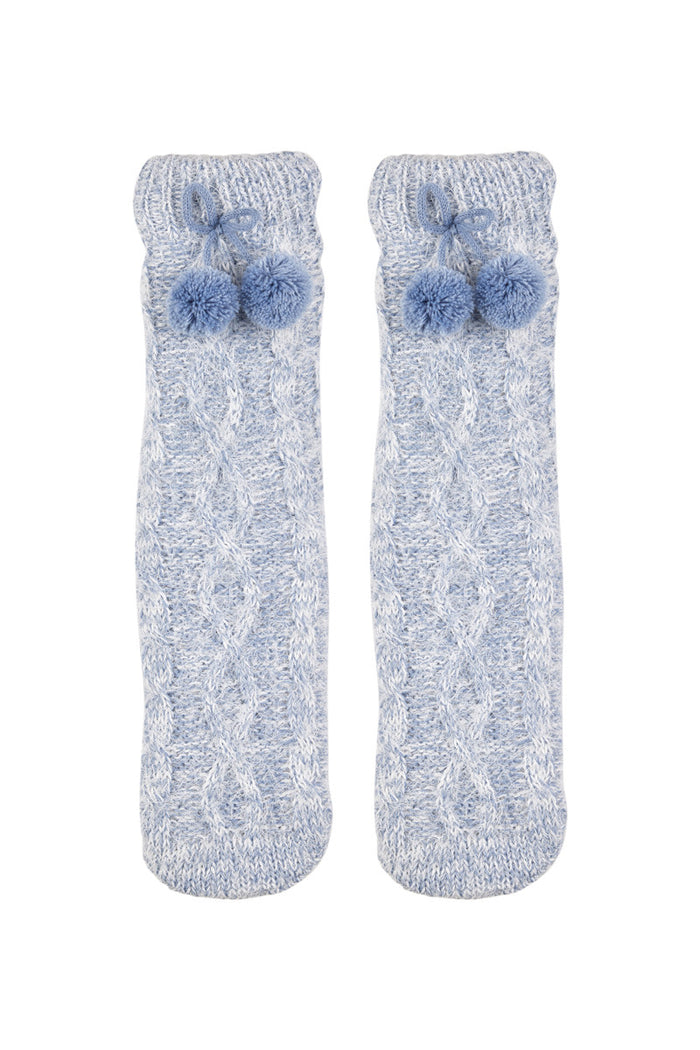 Cable Knit Sherpa Hotty Socks- Feather Blue