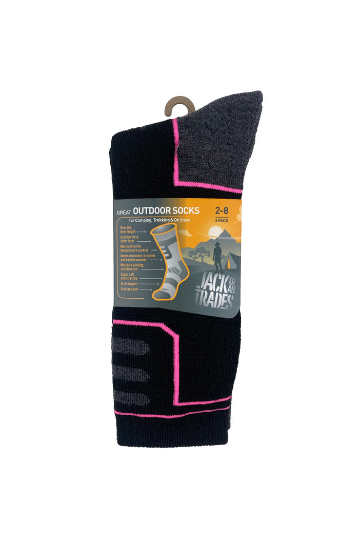 The Great Outdoor Wool Socks - 2 Pack - Black & Pink