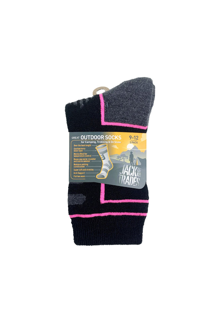 The Great Outdoors Wool Socks- 2 Pack- Black & Pink