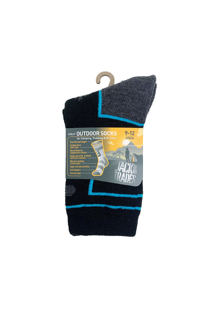 The Great Outdoors Wool Socks- 2 Pack- Black & Blue