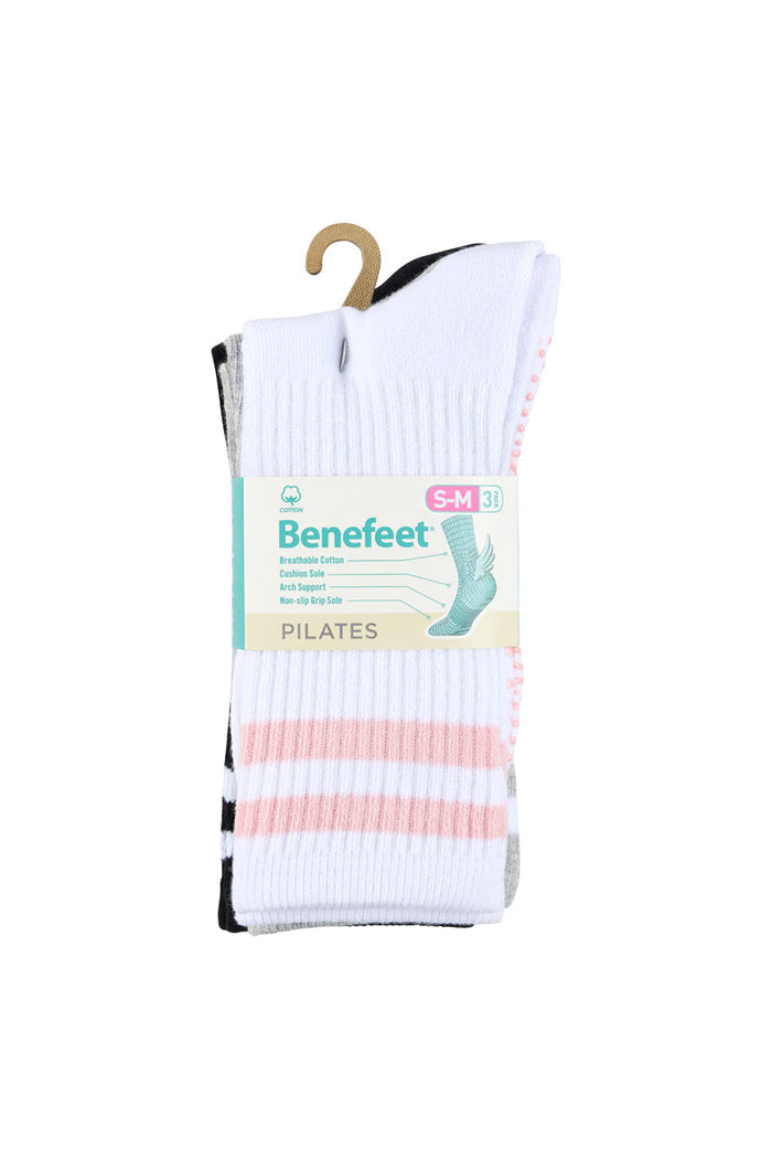 Cotton Retro Grip Socks -3 Pack- Cushion Sole - Mono + Pink
