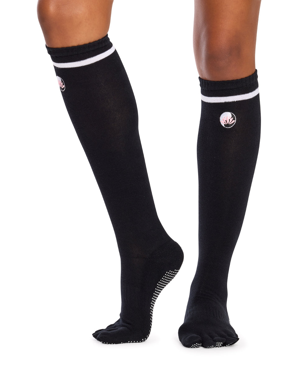 Women's Cotton Knee High Yoga & Pilates Socks with Grip Sole- Lotus
