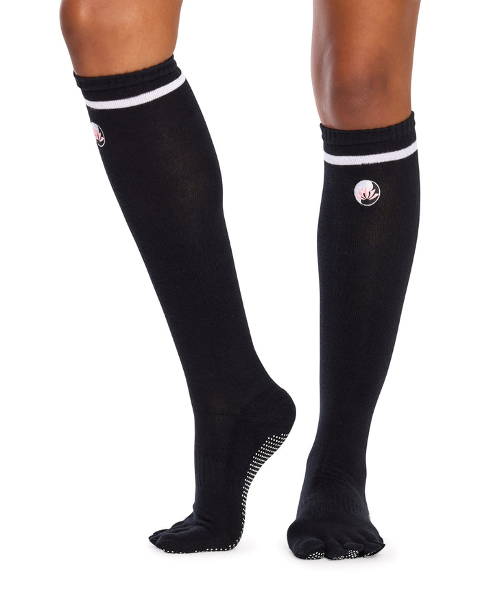 Women's Cotton Knee High Yoga & Pilates Socks with Grip Sole- Lotus