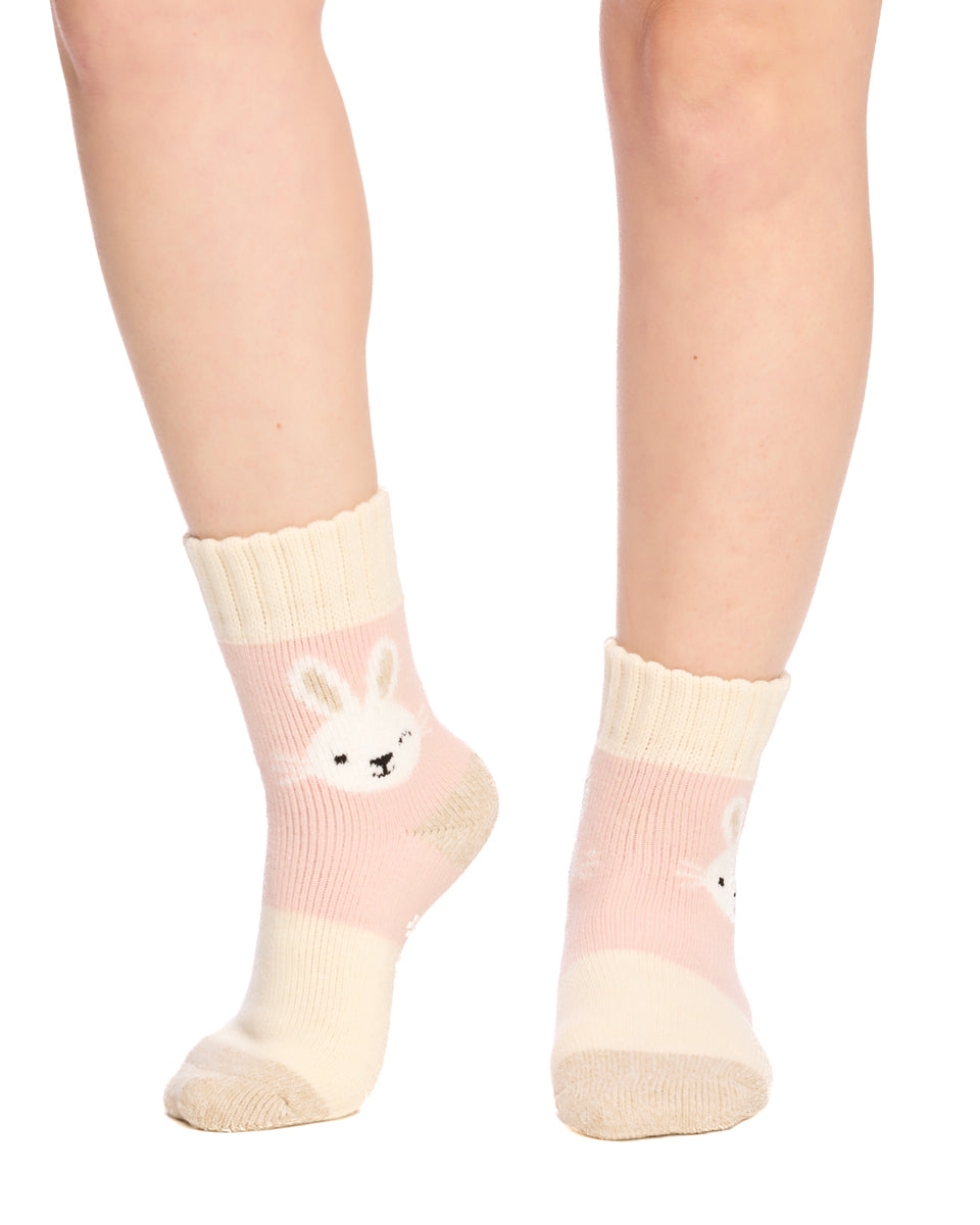 Brushed Thermal Hotty Socks- Pink Bunny
