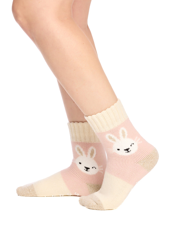 Brushed Thermal Hotty Socks- Pink Bunny
