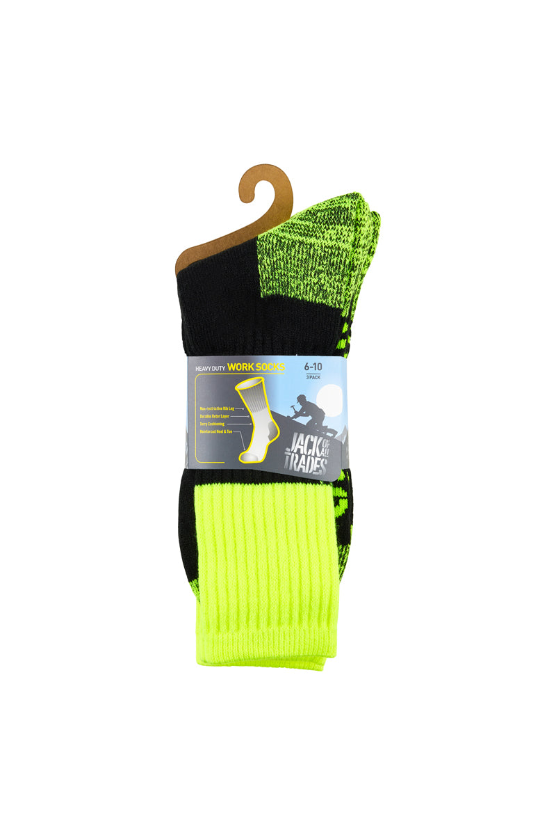 Men's Reinforced Work Socks - Black & Yellow- 3 Pack
