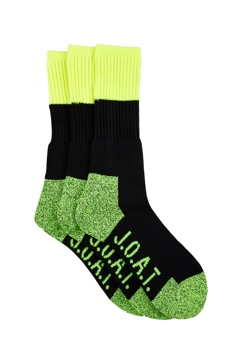 Men's Reinforced Work Socks - Black & Yellow- 3 Pack