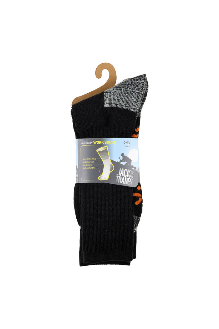 Men's Reinforced Work Socks -  Black & Charcoal - 3 Pack