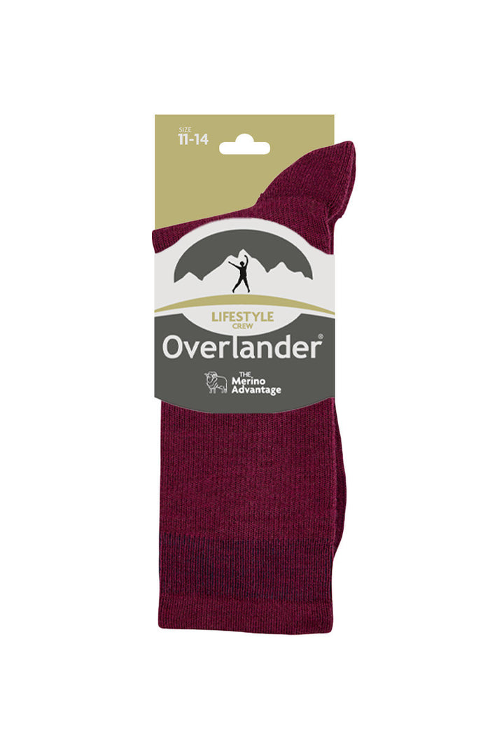 Men's Overlander® Merino Wool Lifestyle Crew Socks- Burgundy Melange