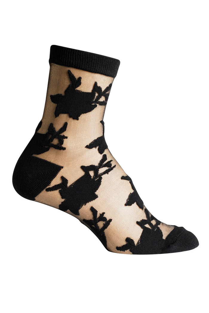 Sheer Socks- Floral- Black