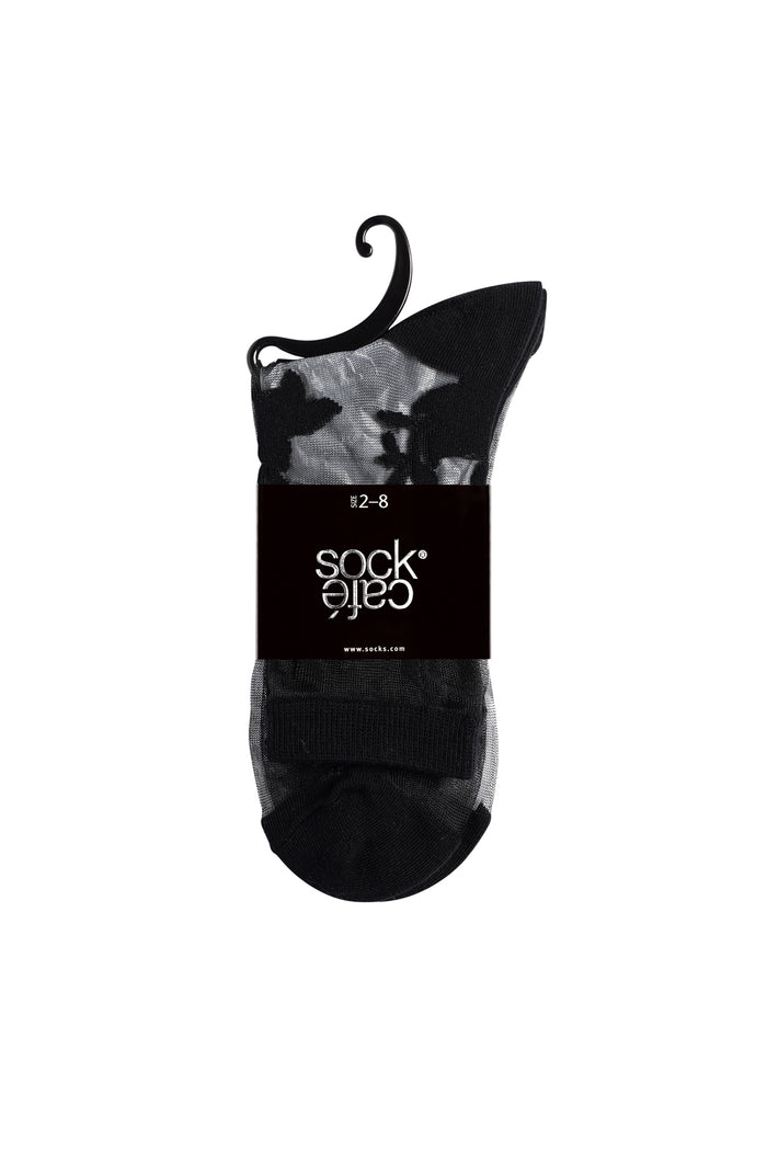 Sheer Socks- Floral- Black