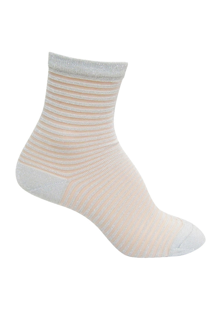 Sheer Socks- Metallic Stripe- Silver