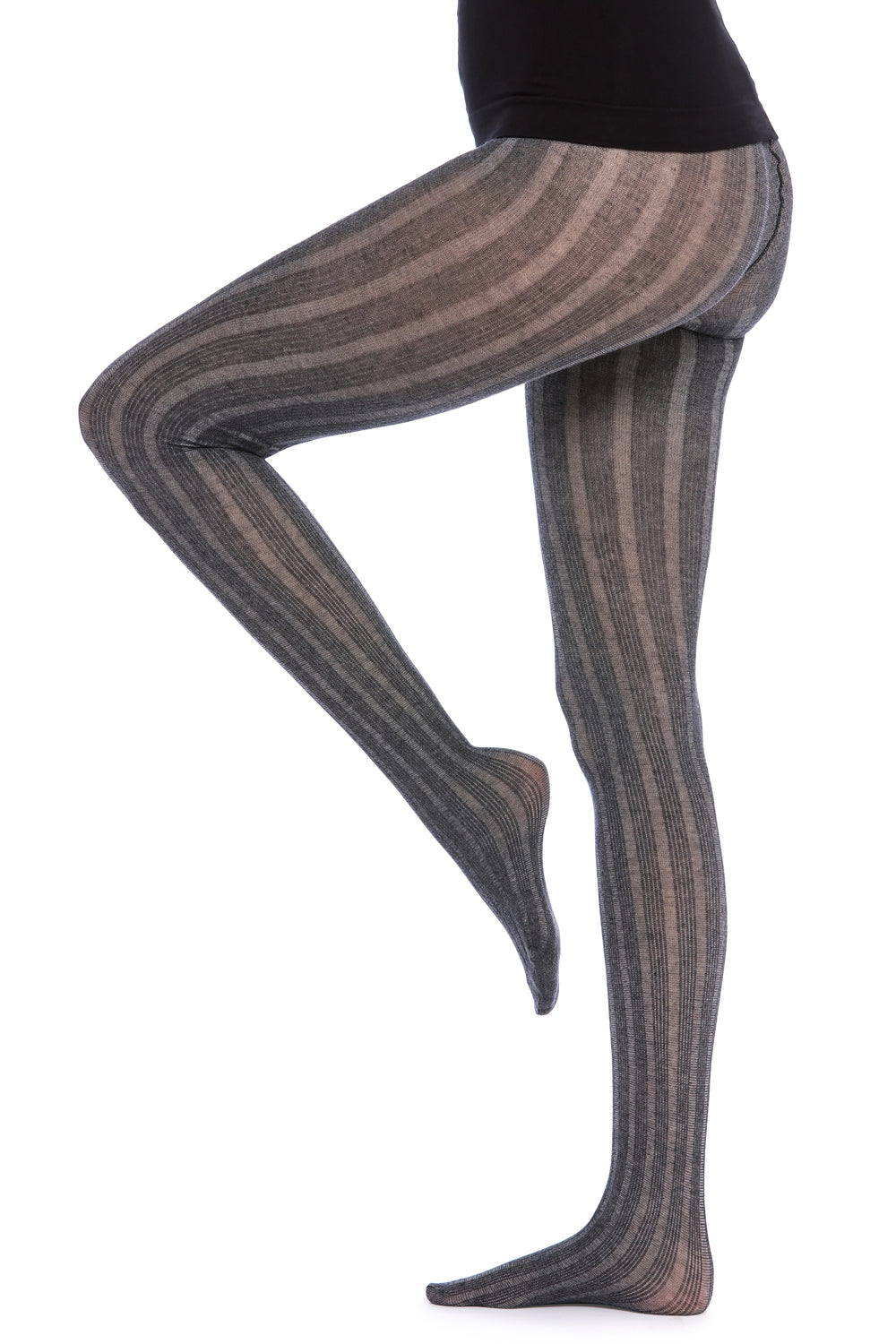 Italian 125 Denier Ribbed Cotton Modal Tights  -Charcoal