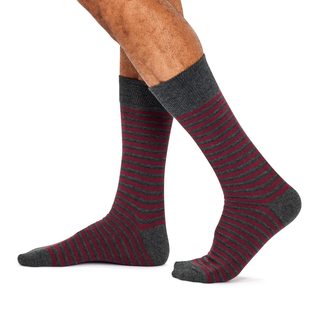 Men's Fine Cotton Fashion Socks - Manhatten Charcoal Stripe