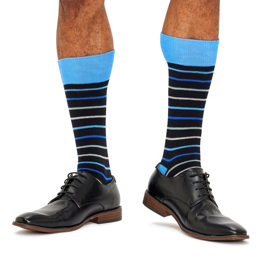 Men's Fine Cotton Fashion Socks - Blue Stripes