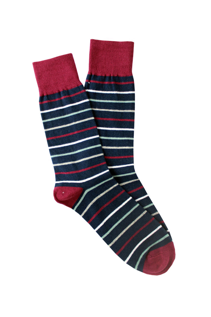 Men's Fine Cotton Fashion Socks - Burgundy Stripes
