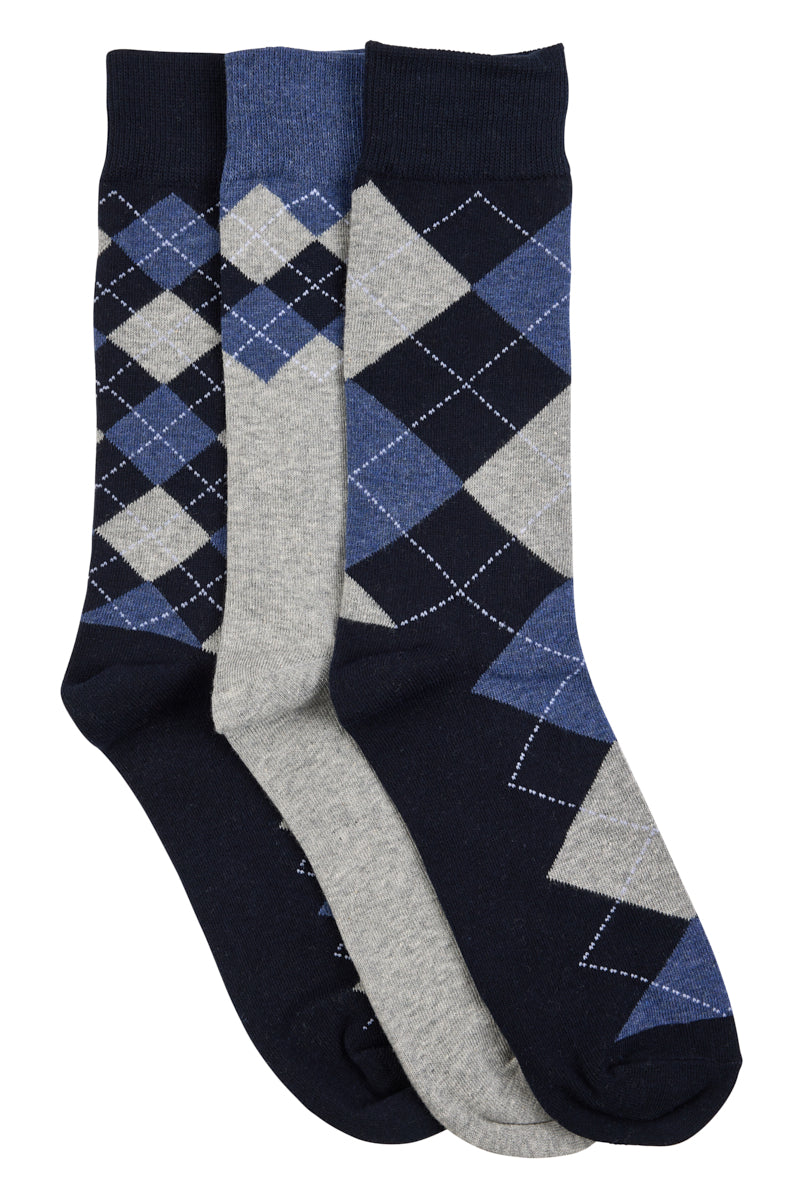 Argyle Crew Socks- 3 Pack