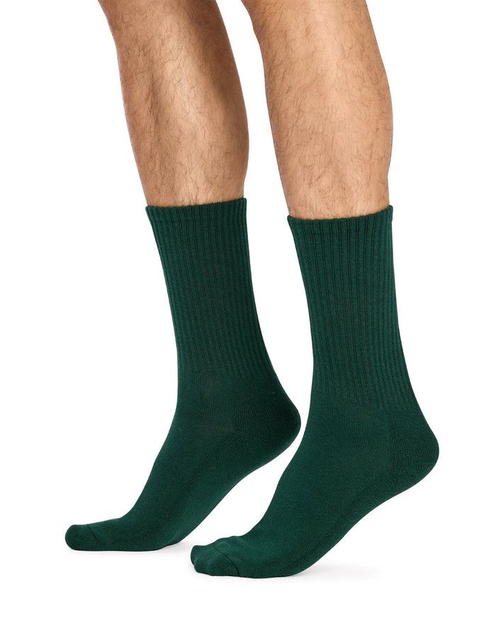 Men's Cotton Rich Crew Sport Style Socks with Cushion Foot- 3 Pack - Palm Tree Embroidery