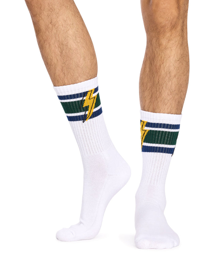 Men's Cotton Rich Crew Sport Style Socks with Cushion Foot- 3 Pack - Lightning Bolt