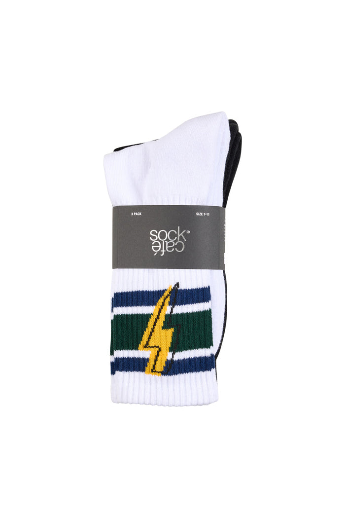 Men's Cotton Rich Crew Sport Style Socks with Cushion Foot- 3 Pack - Lightning Bolt