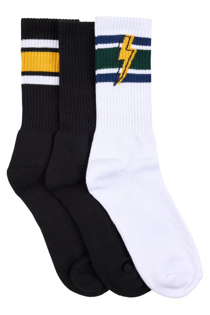 Men's Cotton Rich Crew Sport Style Socks with Cushion Foot- 3 Pack - Lightning Bolt