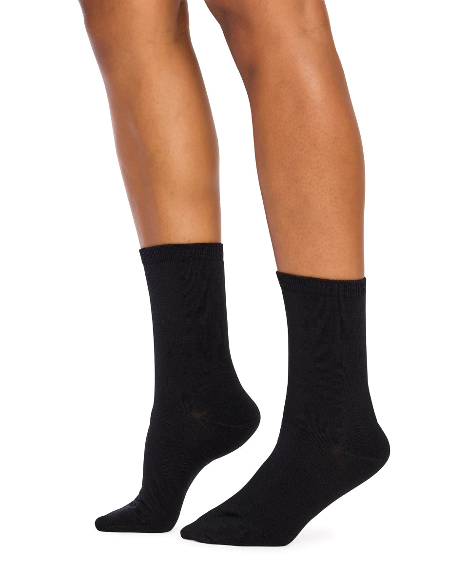 Merino Crew Socks- Smooth Knit- Black