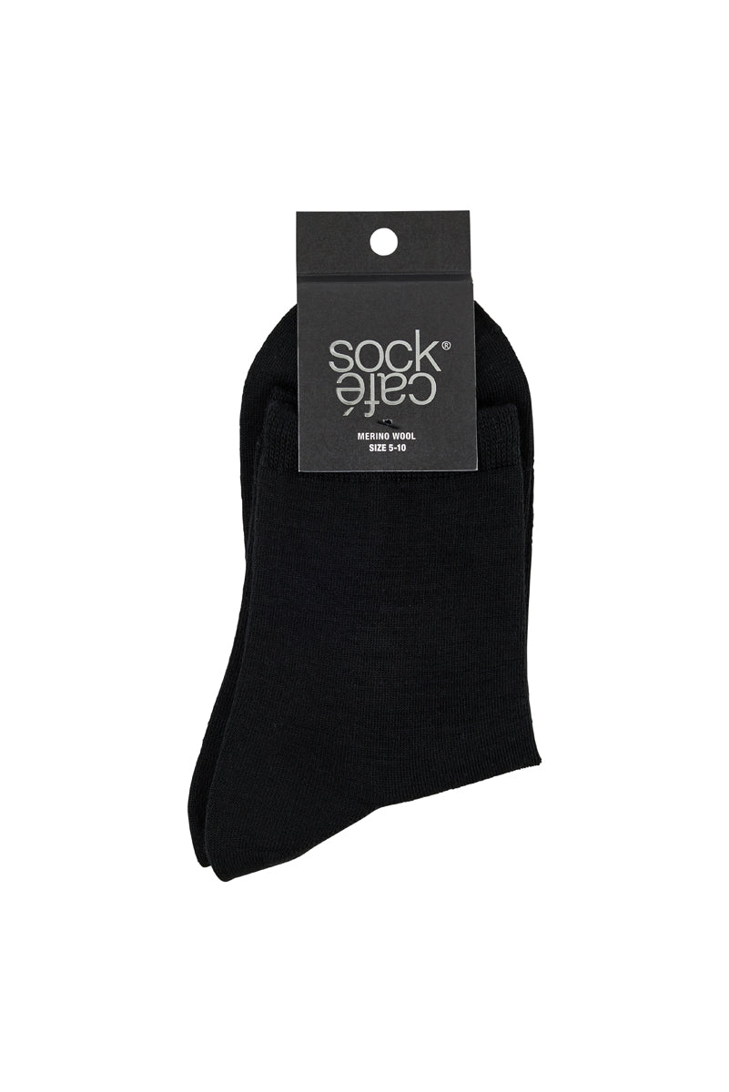 Merino Quarter Crew Socks- Smooth Knit- Black