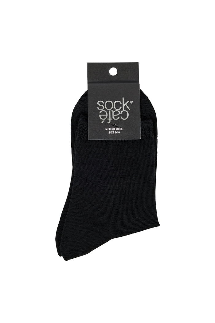Merino Quarter Crew Socks- Smooth Knit- Black