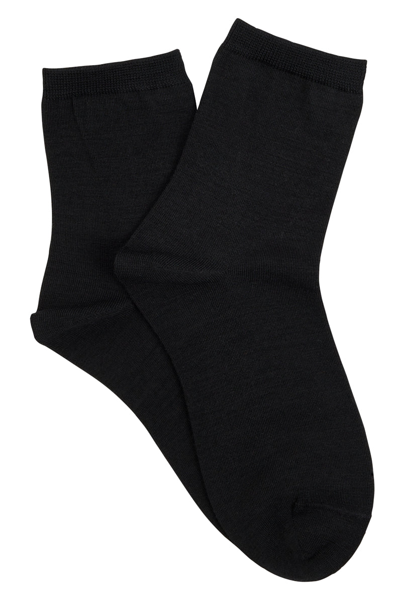 Merino Quarter Crew Socks- Smooth Knit- Black