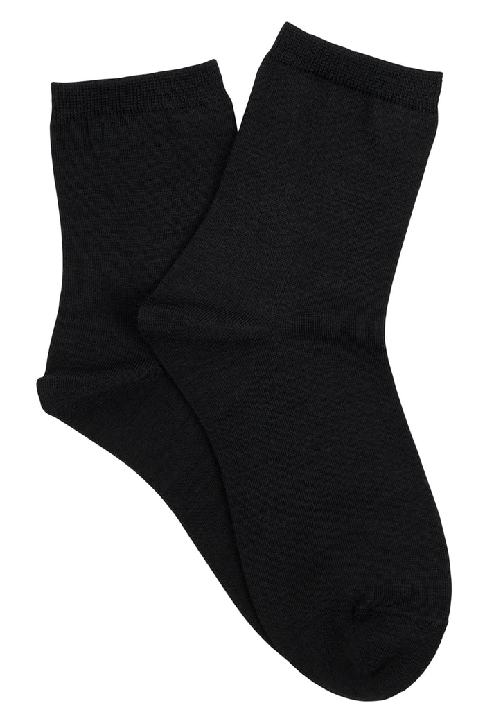 Merino Quarter Crew Socks- Smooth Knit- Black
