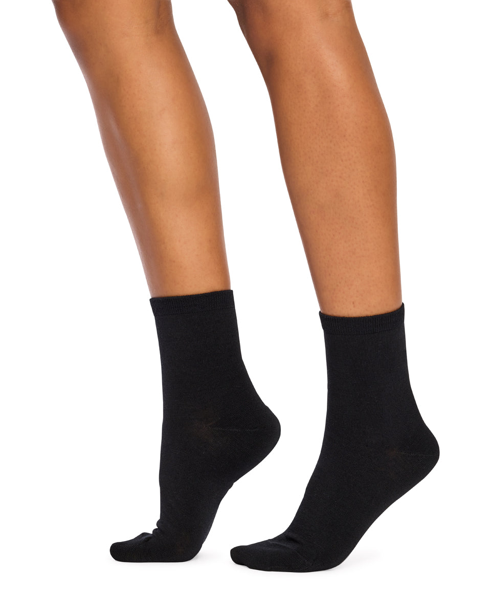 Merino Quarter Crew Socks- Smooth Knit- Black