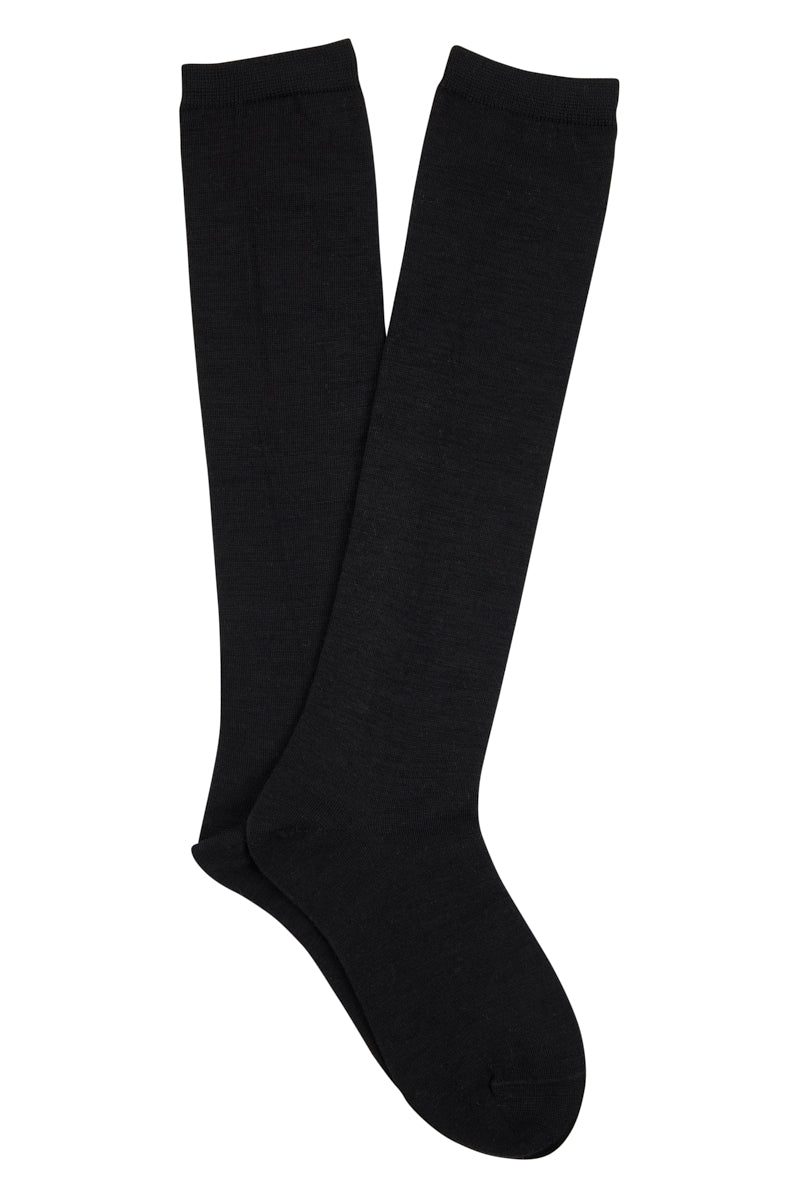 Merino Knee High Socks- Smooth Knit- Black