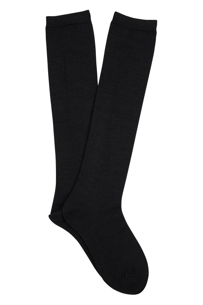 Merino Knee High Socks- Smooth Knit- Black
