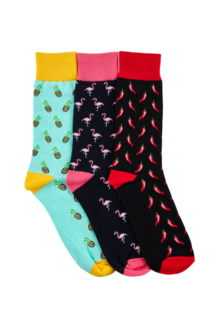 Crew Socks- 3 Pack- Chilli, Pineapple & Flamingo