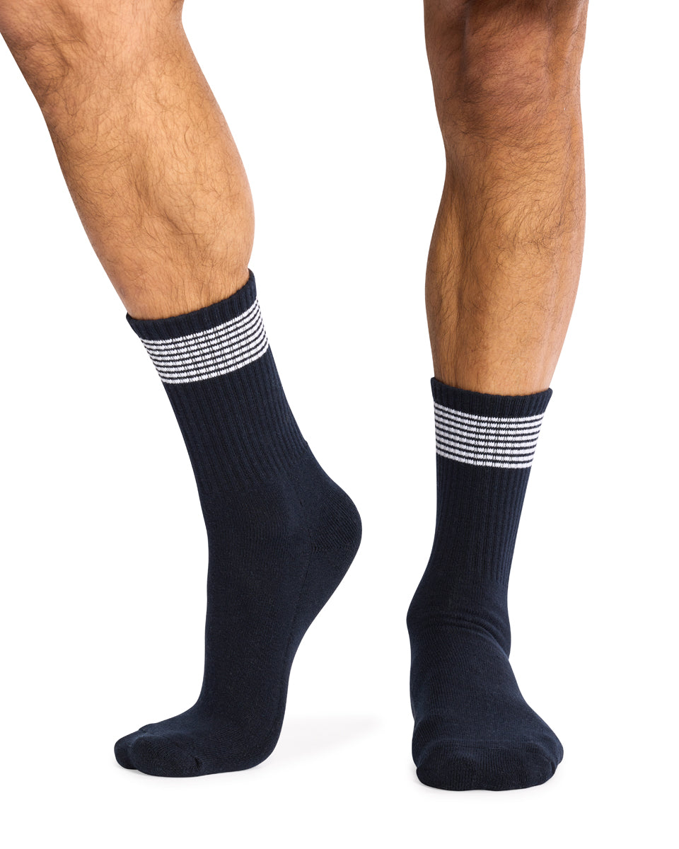 Men's Cotton Rich Crew Sport Style Socks with Cushion Foot - 3 Pack- Sail Anchor Embroidery