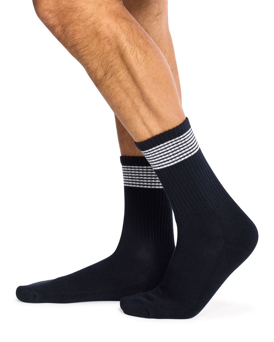 Men's Cotton Rich Crew Sport Style Socks with Cushion Foot - 3 Pack- Sail Anchor Embroidery