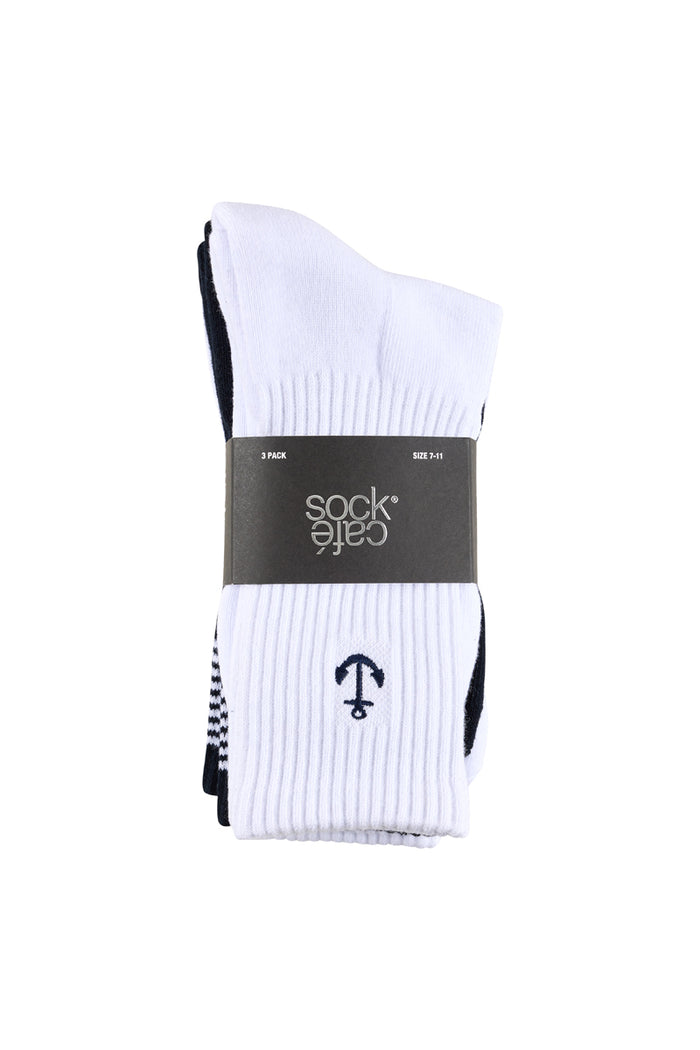 Men's Cotton Rich Crew Sport Style Socks with Cushion Foot - 3 Pack- Sail Anchor Embroidery