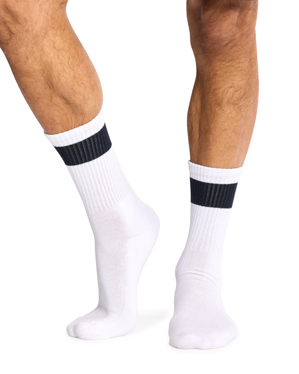 Men's Cotton Rich Crew Sport Style Socks with Cushion Foot - 3 Pack- Sail Anchor Embroidery