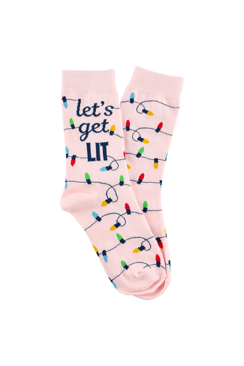 Men's & Women's Matching Pairs of Cotton Rich Crew Christmas Socks - Let's Get Lit Gift Box